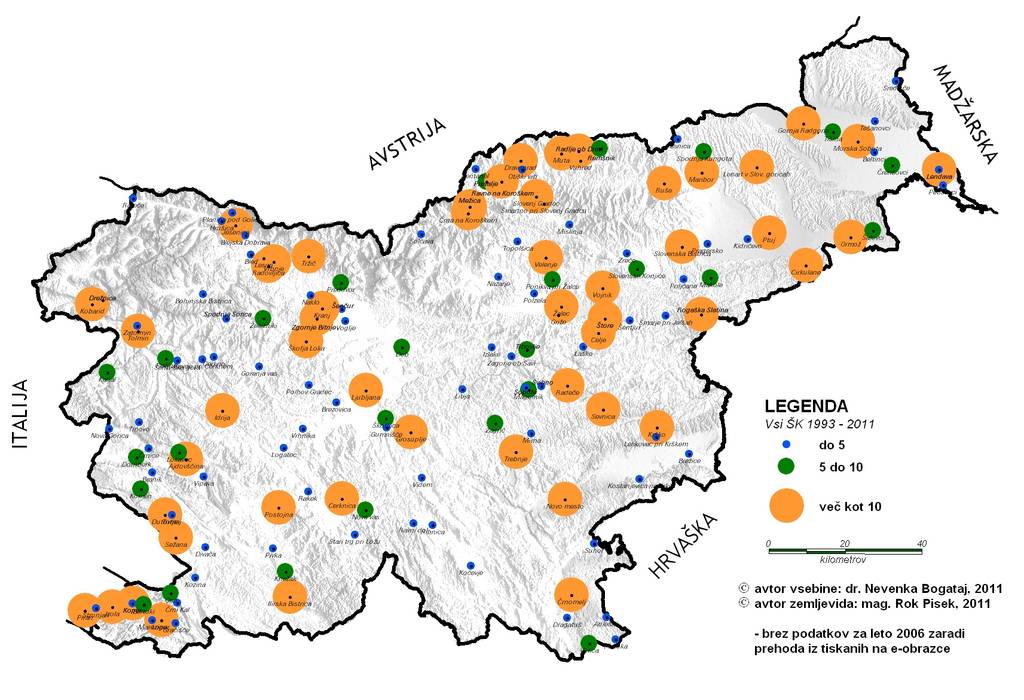 Porazdelitev ŠK po Sloveniji v obdobju 1993 - 2011